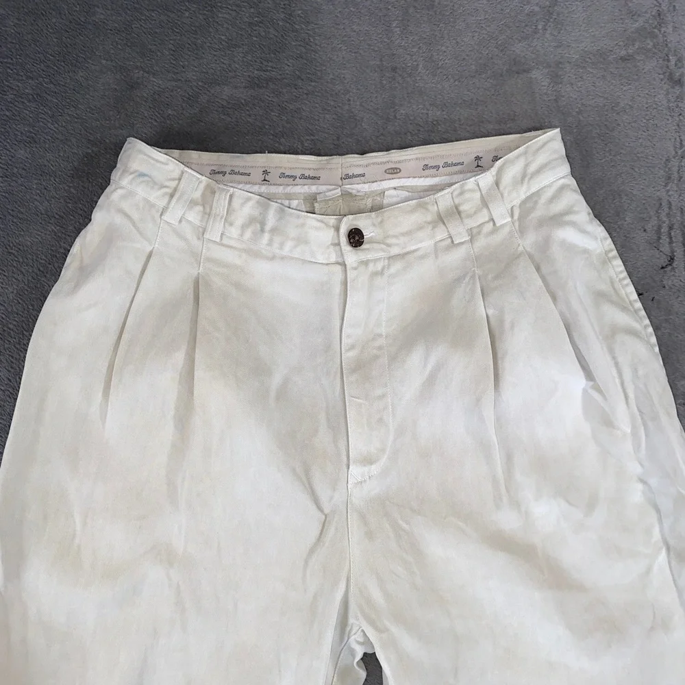 Tommy Bahama Pants Men 34 Cream Silk Relax Double Pleated Herringbone Trousers